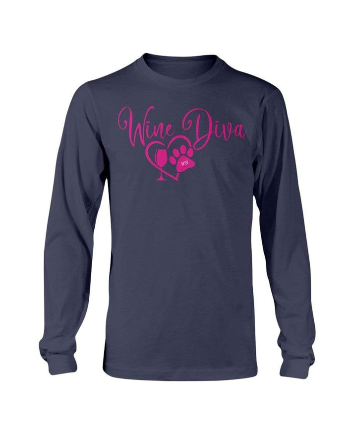 Shirts Navy / S Winey Bitches Co "Wine Diva 2" Long Sleeve T-Shirt WineyBitchesCo