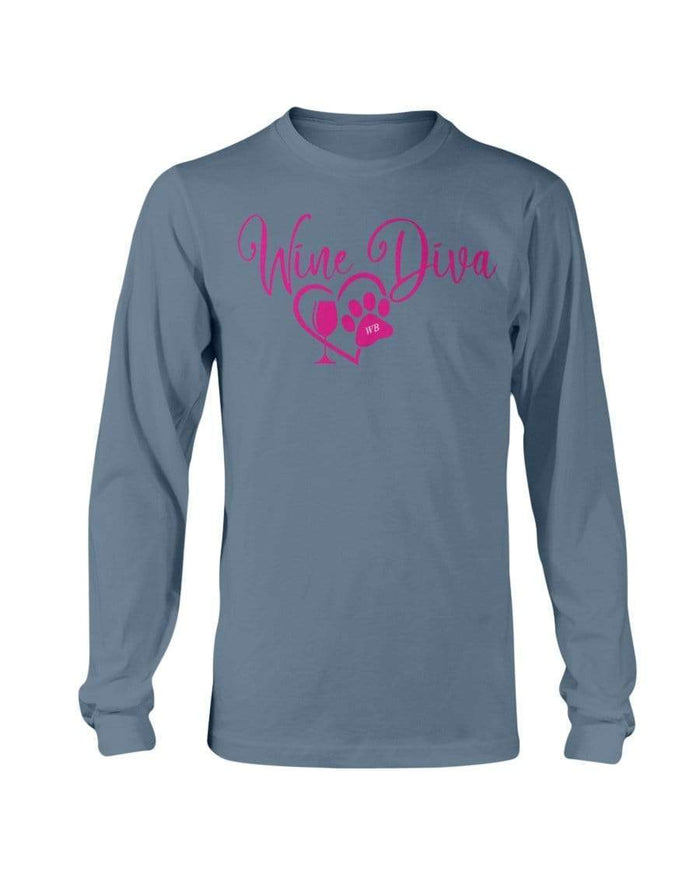 Shirts Indigo Blue / S Winey Bitches Co "Wine Diva 2" Long Sleeve T-Shirt WineyBitchesCo