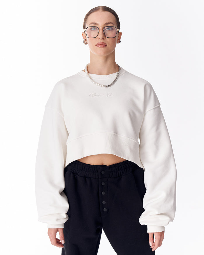 Women's Oversized Crop Sweatshirt White (3)