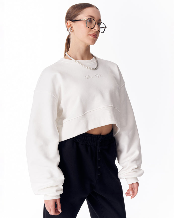 Women's Oversized Crop Sweatshirt White (4)