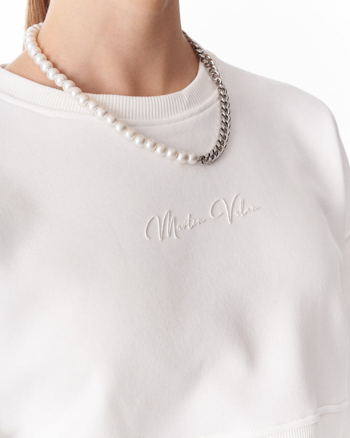Women's Oversized Crop Sweatshirt White (5)