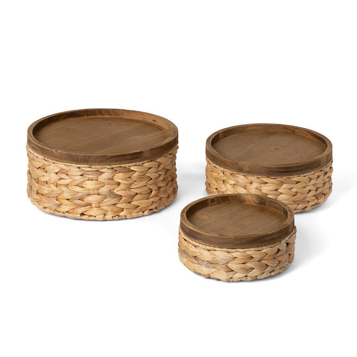 Woven Water Hyacinth Round Storage Baskets Set/3