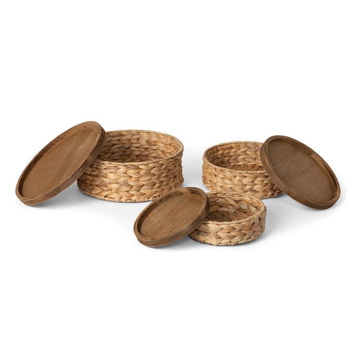 Woven Water Hyacinth Round Storage Baskets Set/3