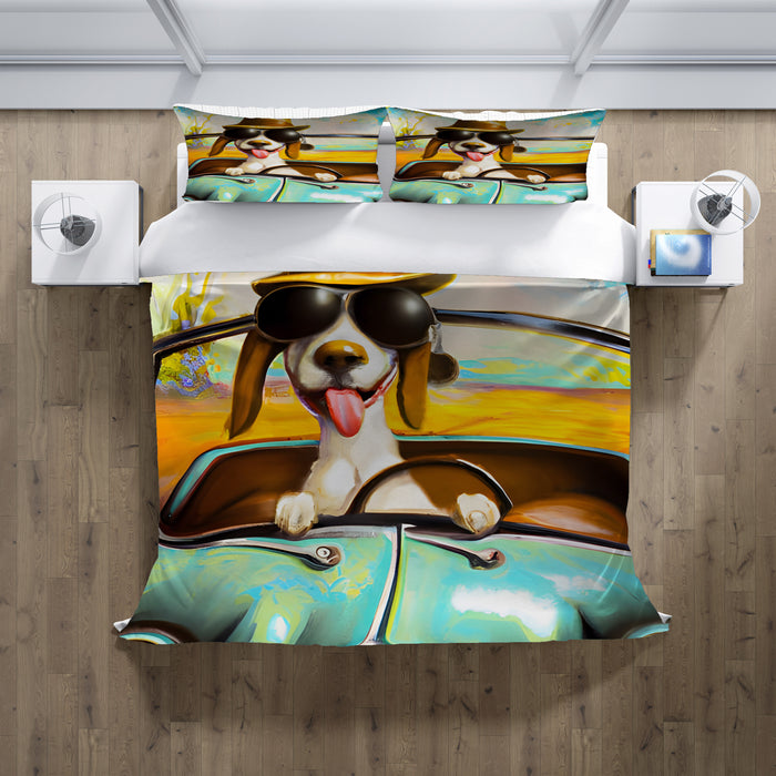 Yellow Retro Dog Portrait Artwork Duvet Cover